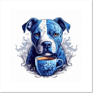 Staffy Enjoys A Tea Posters and Art